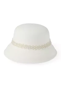 Faux Felt Cloche Hat with Tonal Pearl Band