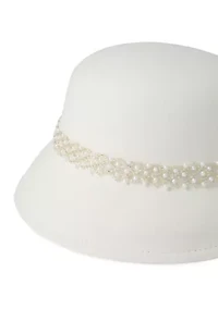 Faux Felt Cloche Hat with Tonal Pearl Band