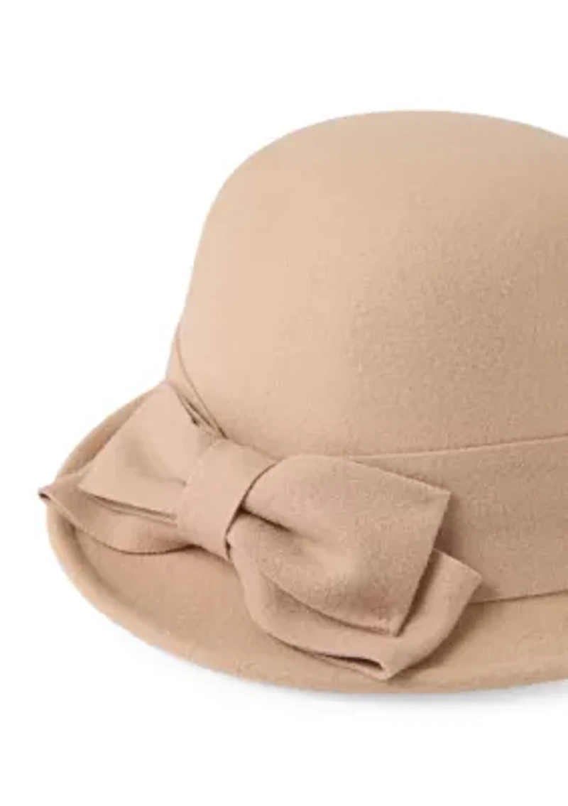 Faux Felt Cloche Hat with Turned Up Brim