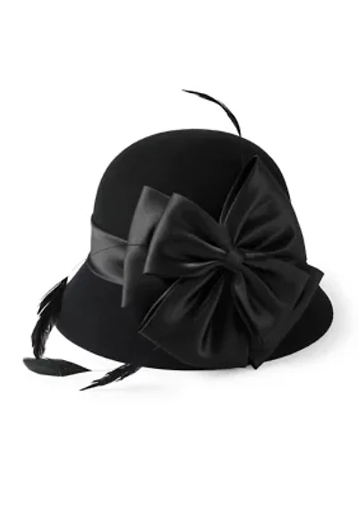 Wool Felt Bucket with Satin Bow and Feather Trim Details