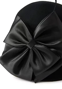 Wool Felt Bucket with Satin Bow and Feather Trim Details