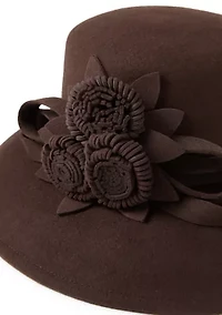 Wool Felt Round Crown with Floral Self Band