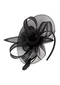 Mesh Disc Fascinator Hat with Bow and Feathers