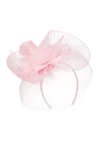 Fascinator with Pleated Organza Veil Rosetta Detail and Feather Trim