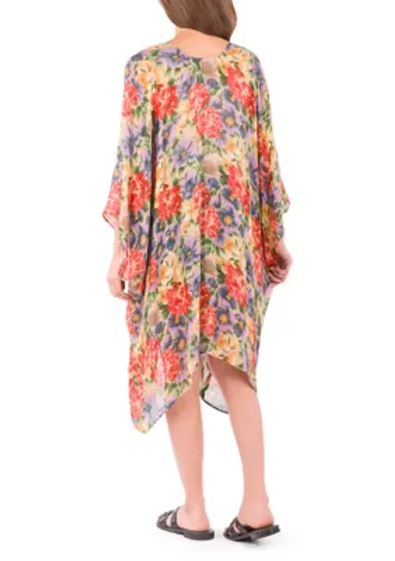 Short Ruana Cover-Up - French Hydrangeas