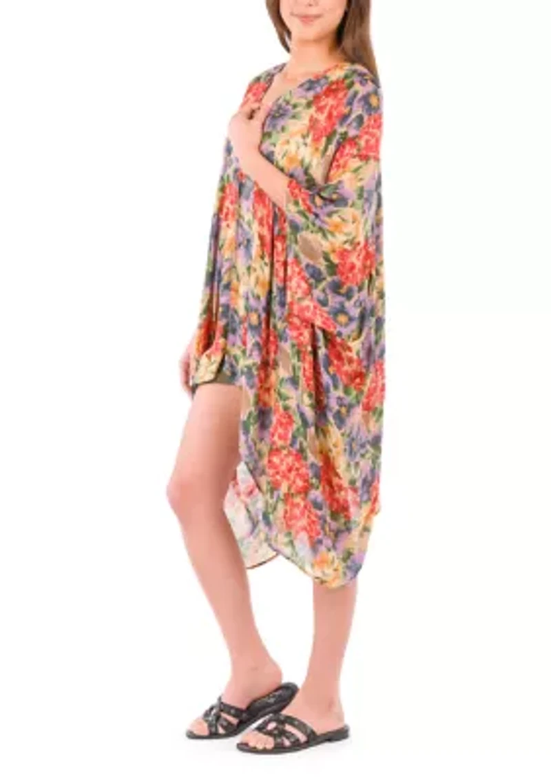 Short Ruana Cover-Up - French Hydrangeas