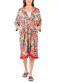 Ruana Cover‑Up with Tassels - French Hydrangeas