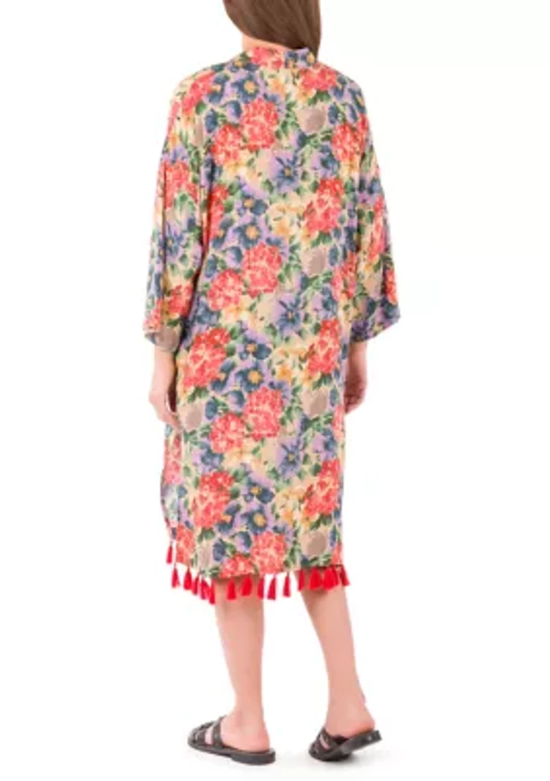 Ruana Cover‑Up with Tassels - French Hydrangeas