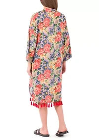 Ruana Cover‑Up with Tassels - French Hydrangeas