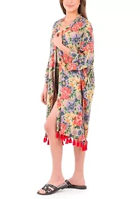 Ruana Cover‑Up with Tassels - French Hydrangeas