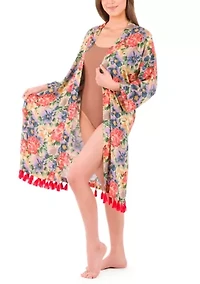 Ruana Cover‑Up with Tassels - French Hydrangeas