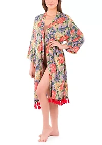 Ruana Cover‑Up with Tassels - French Hydrangeas