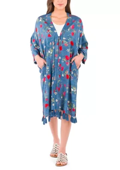 Ruana Cover‑Up with Tassels - Parisian Strawberry