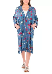 Ruana Cover‑Up with Tassels - Parisian Strawberry