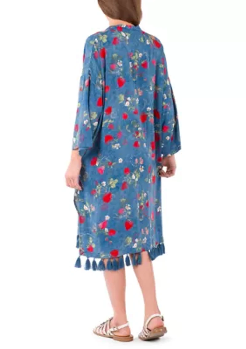 Ruana Cover‑Up with Tassels - Parisian Strawberry