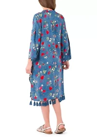 Ruana Cover‑Up with Tassels - Parisian Strawberry