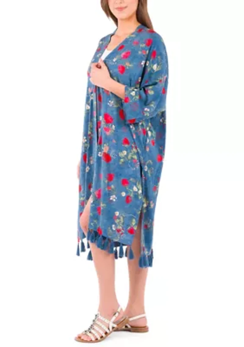 Ruana Cover‑Up with Tassels - Parisian Strawberry