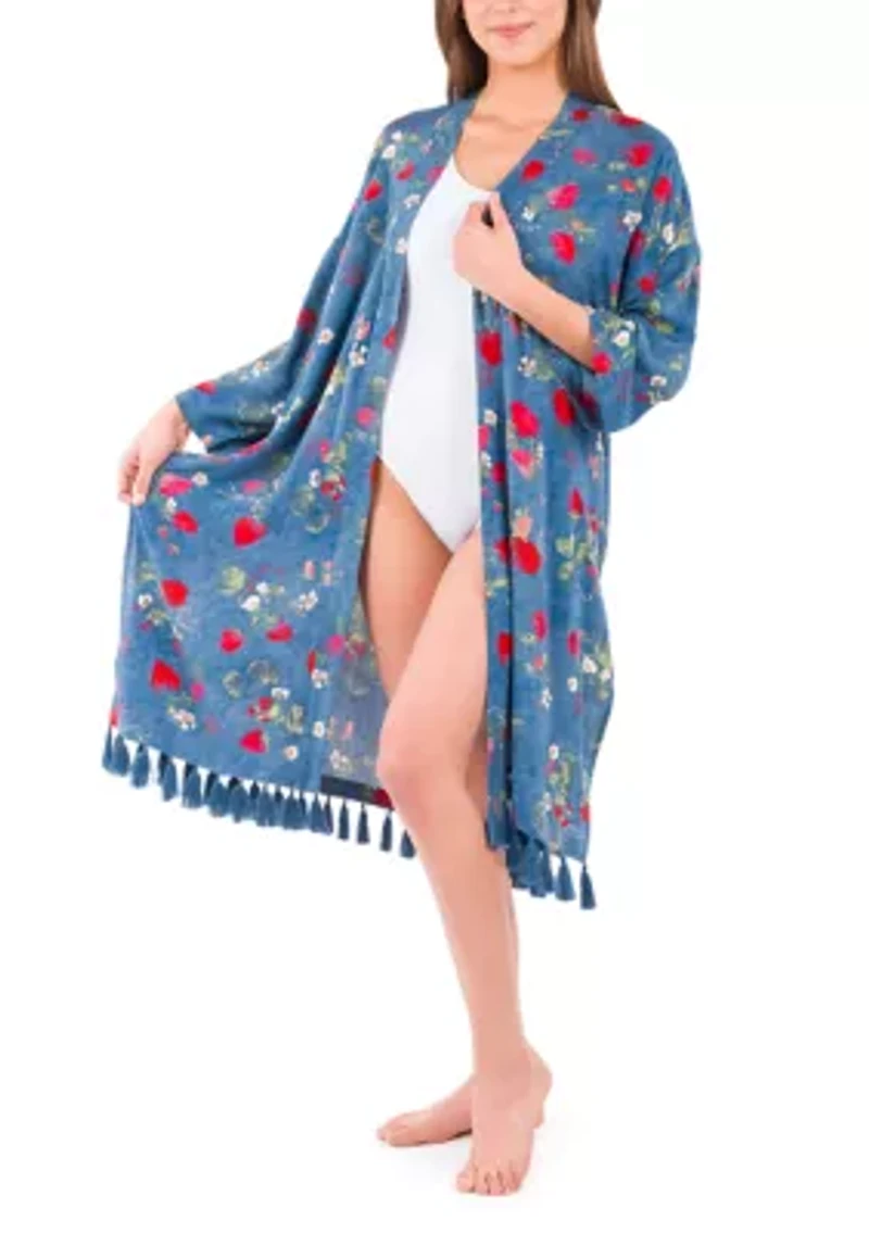 Ruana Cover‑Up with Tassels - Parisian Strawberry