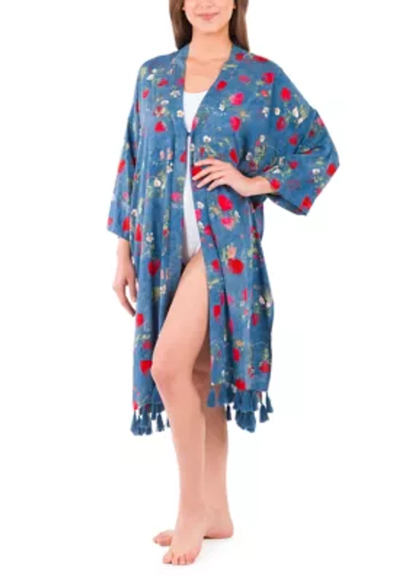 Ruana Cover‑Up with Tassels - Parisian Strawberry