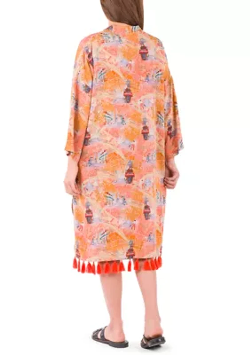 Women's Ruana with Tassels Cover-Up - Paris Map