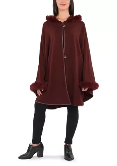 Hooded Cape with Faux Fur
