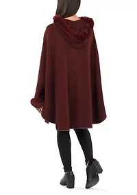 Hooded Cape with Faux Fur