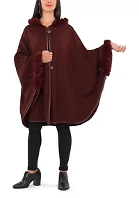 Hooded Cape with Faux Fur