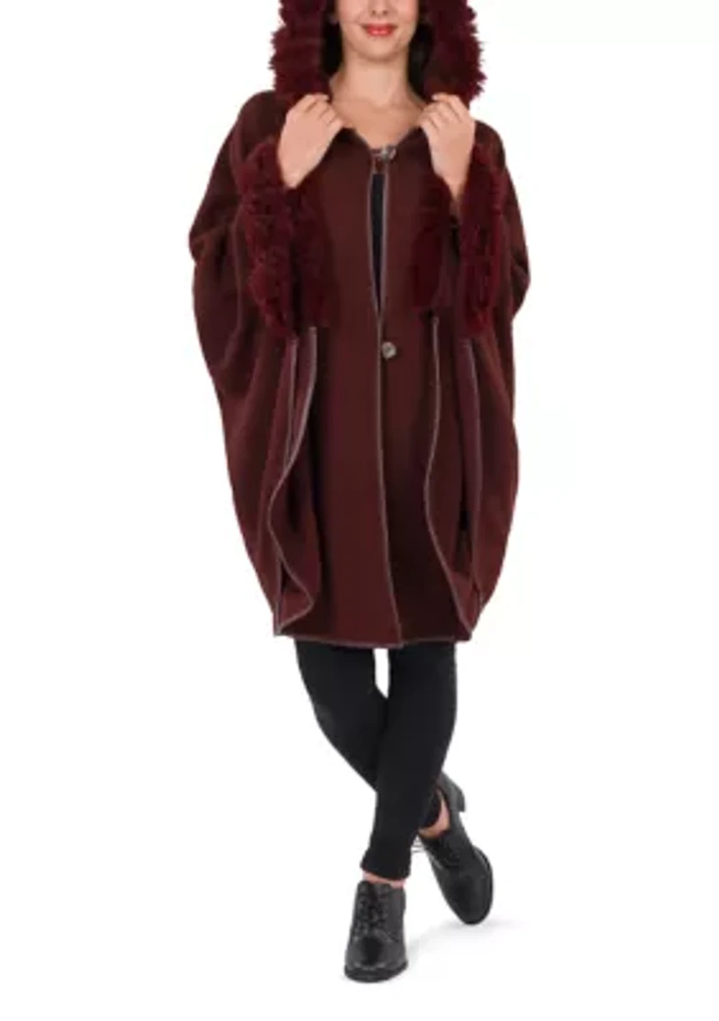 Hooded Cape with Faux Fur