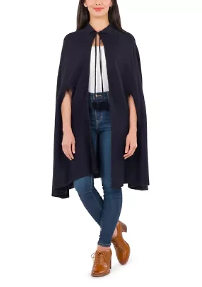 Women's Collar Cape with Pom Poms