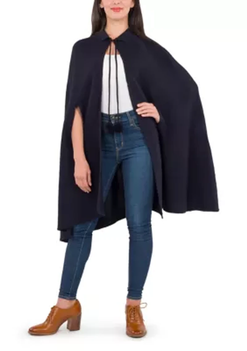 Women's Collar Cape with Pom Poms