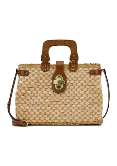 Valpiana Large Wood Handle Weave Basket Satchel 