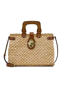 Valpiana Large Wood Handle Weave Basket Satchel 