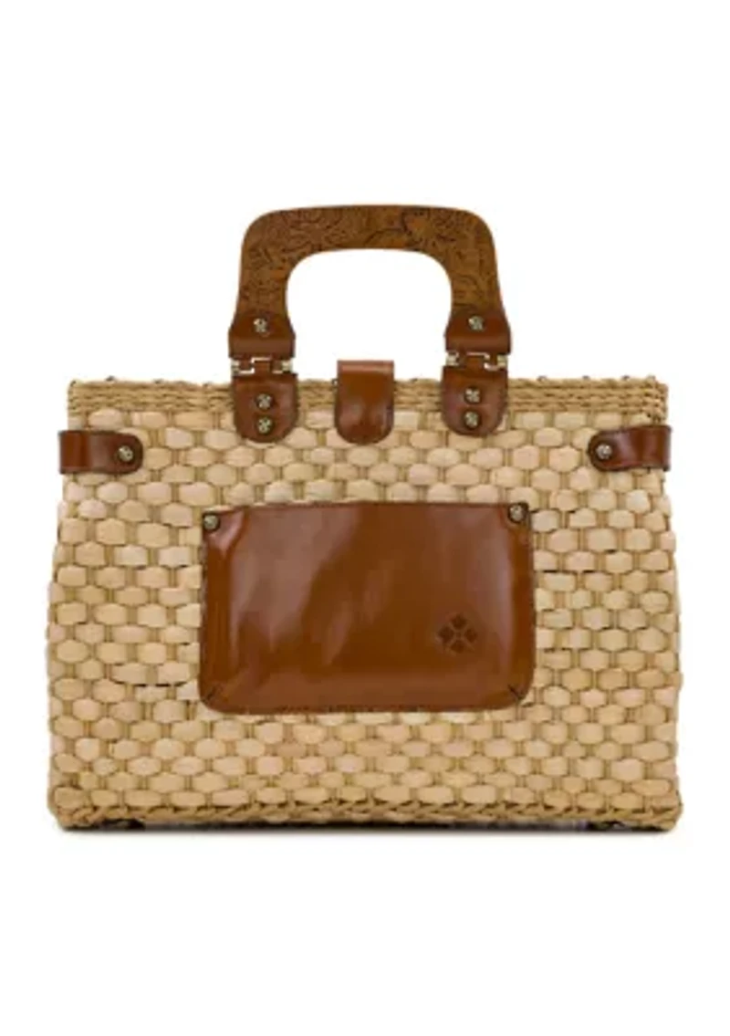 Valpiana Large Wood Handle Weave Basket Satchel 