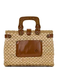 Valpiana Large Wood Handle Weave Basket Satchel 