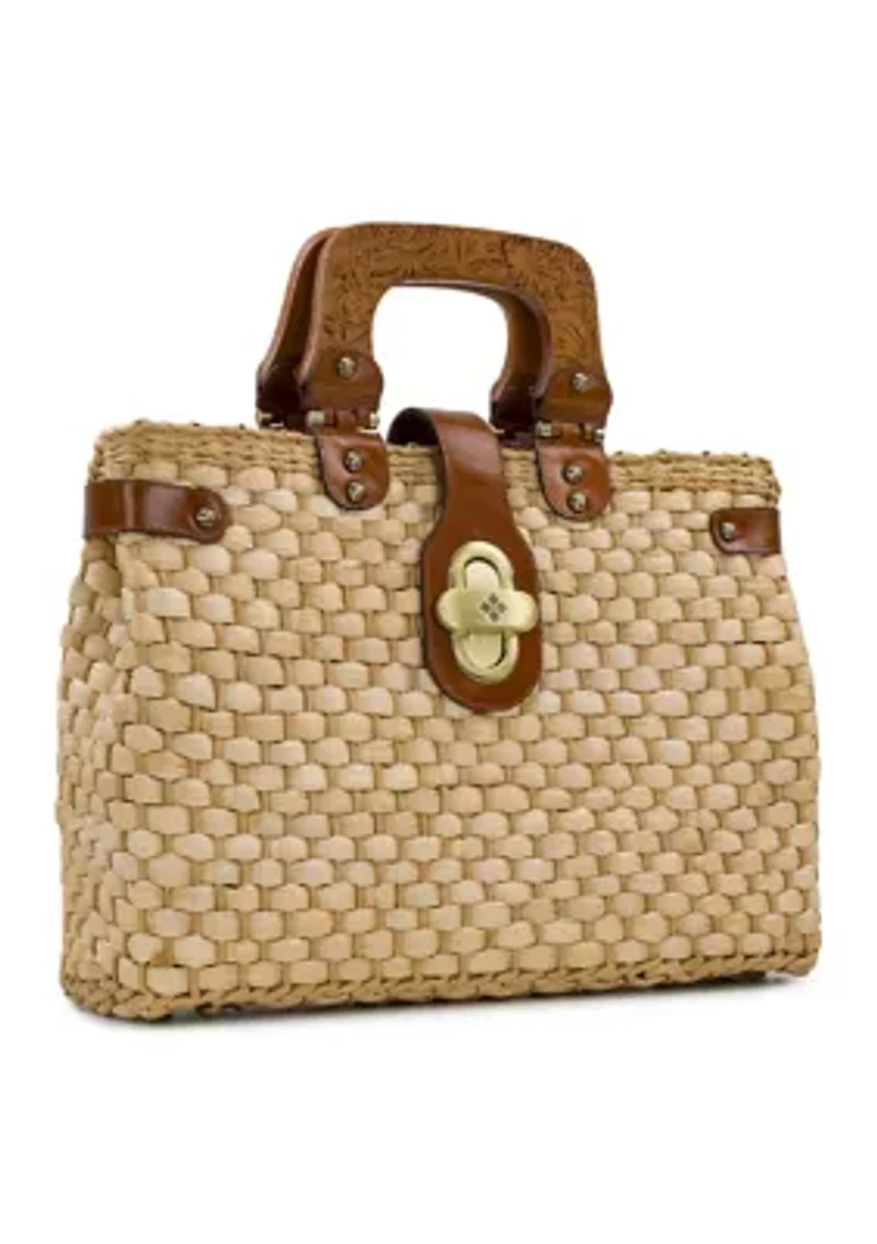 Valpiana Large Wood Handle Weave Basket Satchel 