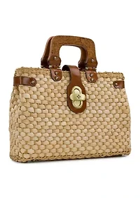 Valpiana Large Wood Handle Weave Basket Satchel 
