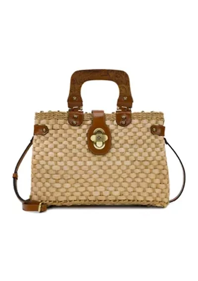 Sancia Small Wood Handle Weave Basket Satchel