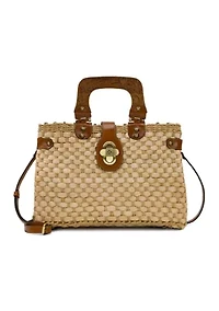 Sancia Small Wood Handle Weave Basket Satchel