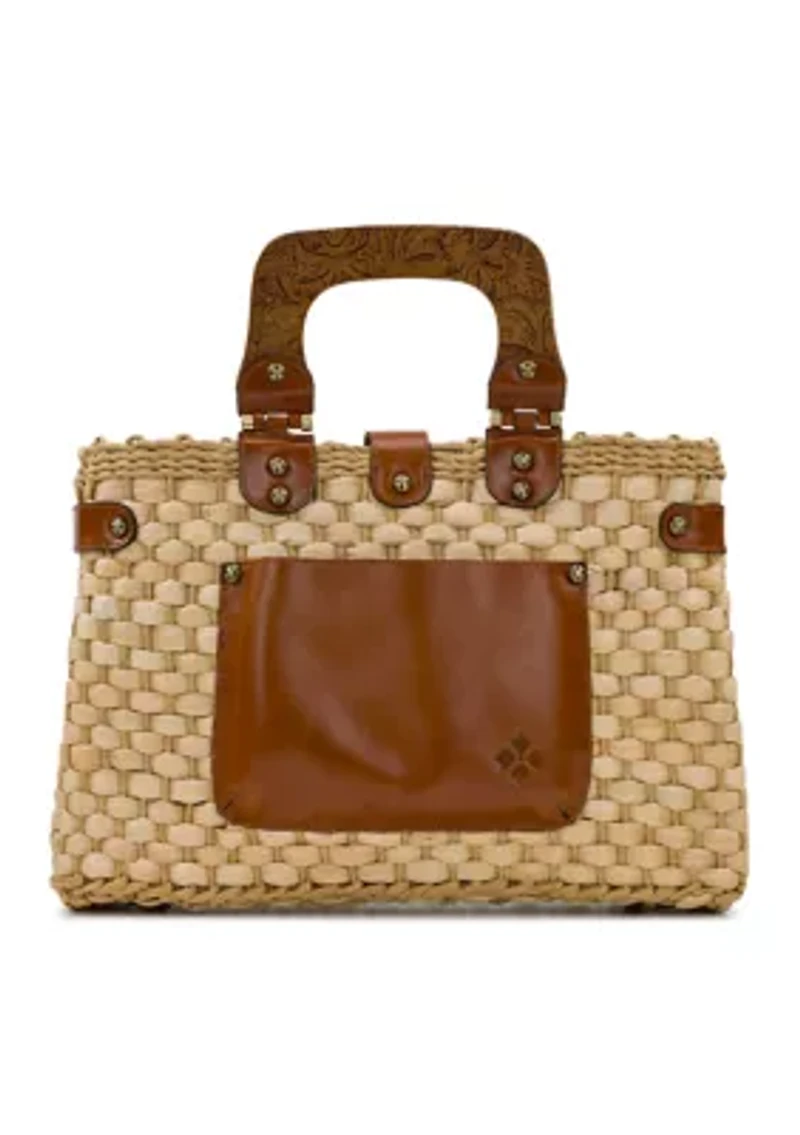 Sancia Small Wood Handle Weave Basket Satchel