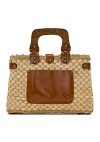 Sancia Small Wood Handle Weave Basket Satchel