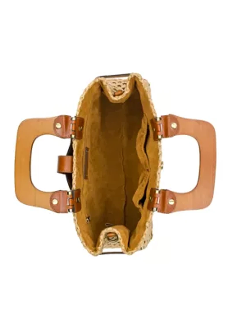 Sancia Small Wood Handle Weave Basket Satchel