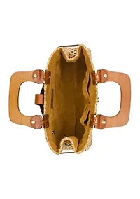 Sancia Small Wood Handle Weave Basket Satchel