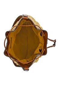 Belamy Scalloped Raffia Drawstring Bucket Bag 