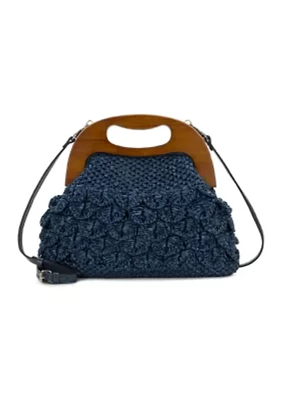 Sandrine Wooden Frame Crossbody - Scalloped Raffia