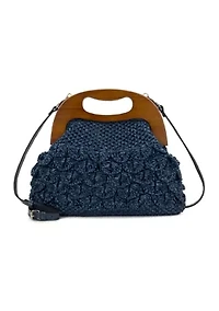 Sandrine Wooden Frame Crossbody - Scalloped Raffia