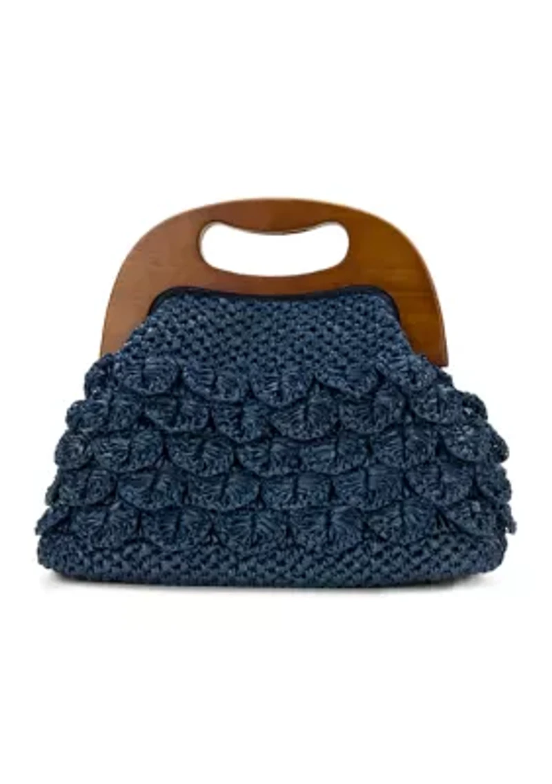 Sandrine Wooden Frame Crossbody - Scalloped Raffia