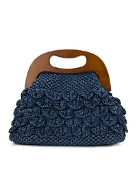 Sandrine Wooden Frame Crossbody - Scalloped Raffia