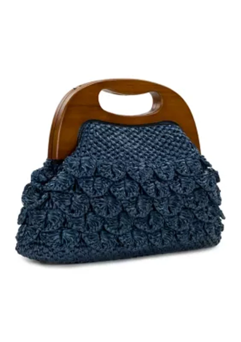 Sandrine Wooden Frame Crossbody - Scalloped Raffia