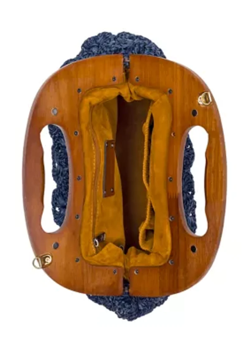 Sandrine Wooden Frame Crossbody - Scalloped Raffia