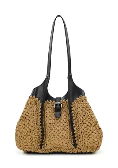 Christiana Small Woven Satchel with Leather Buckle